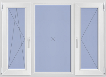 Окно Rehau Grazio трехстворчатое с одним глухим сегментом